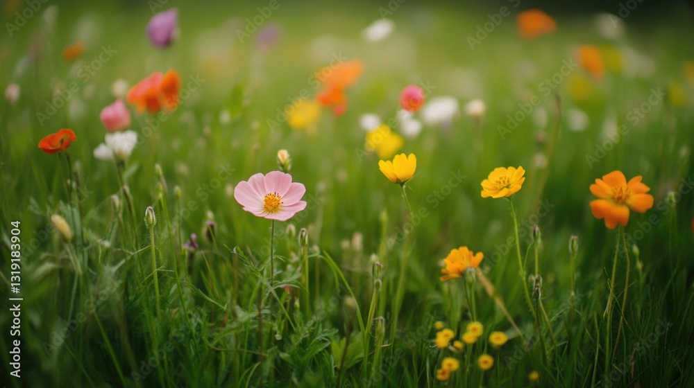 Fototapeta premium A vibrant collection of flowers growing in a natural field.