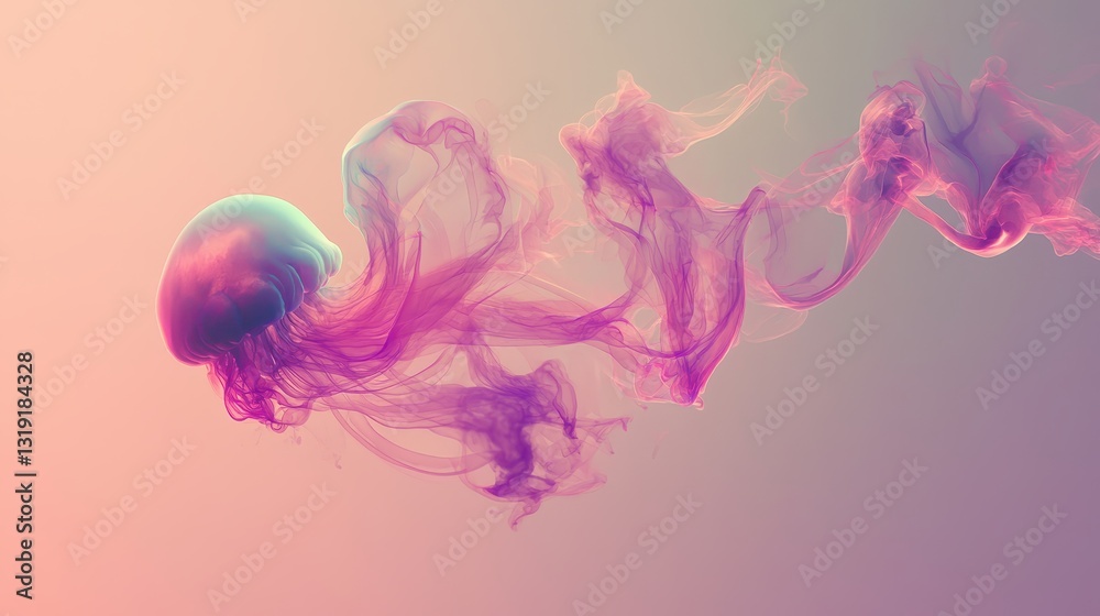 Obraz premium Elegant Jellyfish Floating in Ethereal Colorful Swirls of Ink