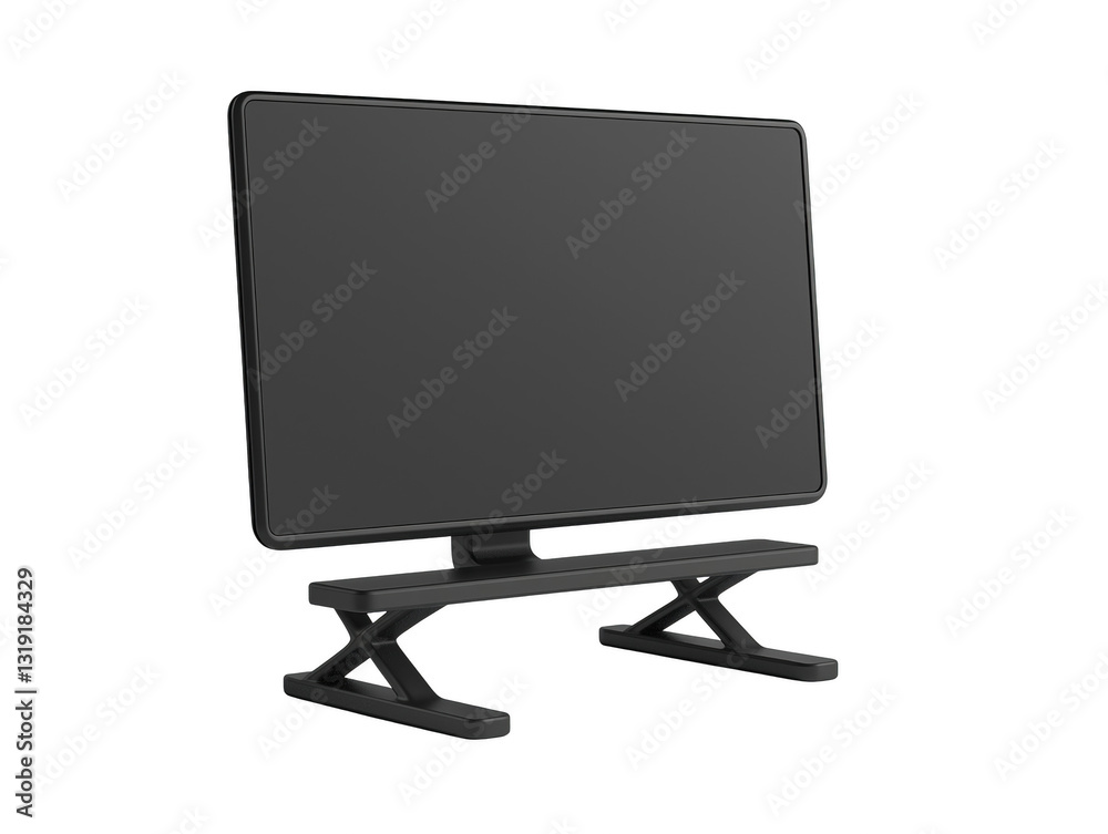 Computer monitor stand isolated on white background offering ergonomic solutions for desk setup and workspace organization Computer monitor stand isolated on white background offering ergonomic solutions for desk setup and workspace organization