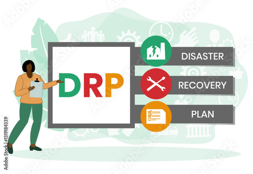 DRP - Disaster Recovery Plan business concept background. vector illustration concept with keywords and icons. lettering illustration with icons for web banner, flyer, landing page