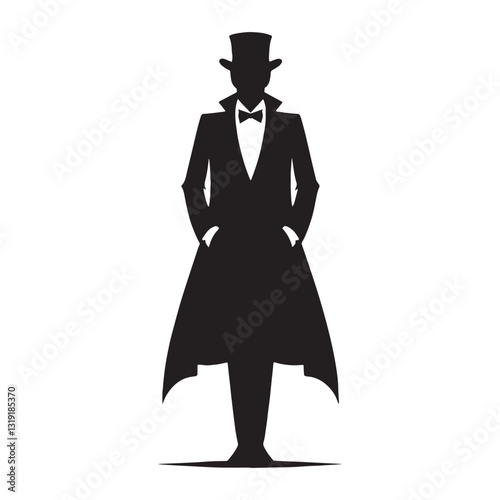 Majestic Magician silhouette, commanding the stage with mystery - Magician illustration - Minimalist Magician vector - Profession silhouette
