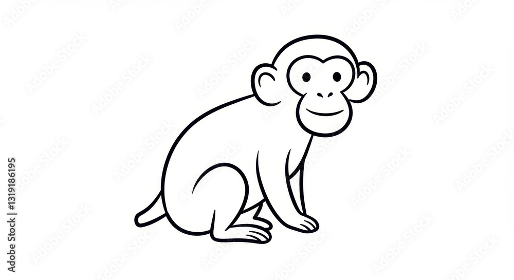 Simplified Line Drawing of a Monkey