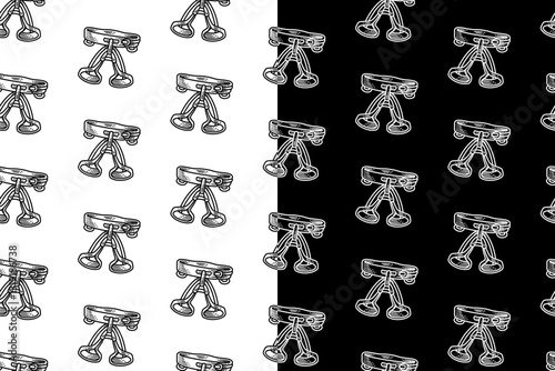 climbing safety harness doodle seamless pattern on black white background set. sit harness equipment engraving pattern background. retro harness background for climbing extreme sport club merchandise