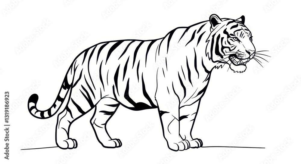 Obraz premium Simplified Line Drawing of a Tiger