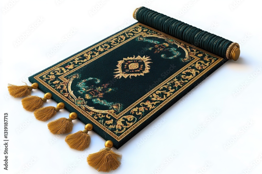 Eid prayer mat with traditional design and vibrant colors isolated on white background Eid prayer mat with traditional design and vibrant colors isolated on white background