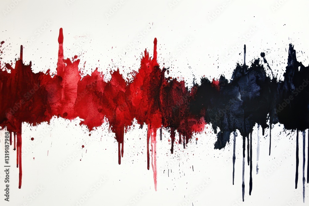 Abstract Art with Red and Black Paint Splashes on White Background Abstract Art with Red and Black Paint Splashes on White Background