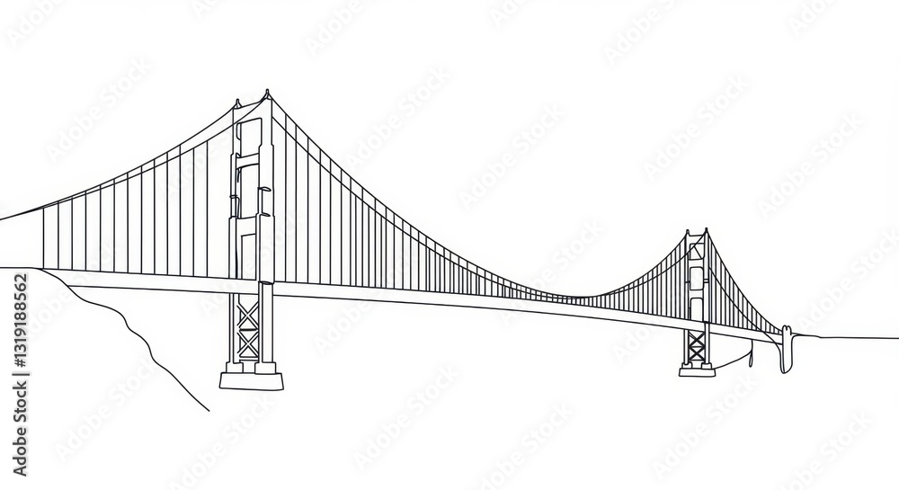 Fototapeta premium Golden Gate Bridge Line Drawing Illustration