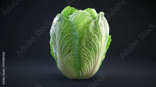 A Pristine Napa Cabbage, A Symbol Of Freshness And Healthy Eating, Stands Elegantly Against A Dark Backdrop With Dramatic Studio Lighting