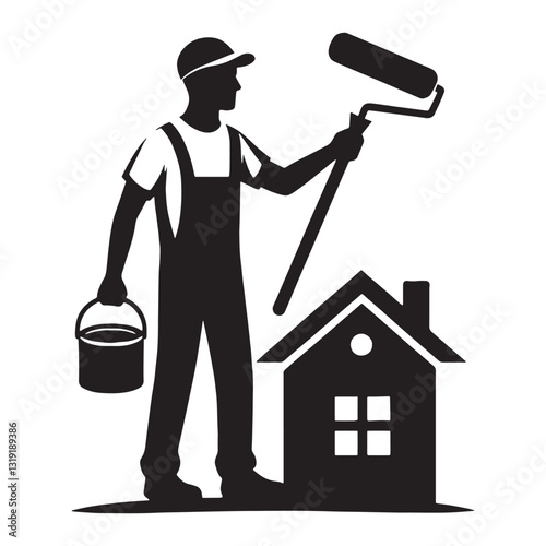 Effortless Home Painter silhouette, making painting look easy - Painter illustration - Minimalist Painter vector - Profession silhouette
