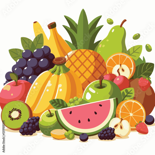 fruit, fresh, food, illustration, juicy, summer, healthy, background, lemon, organic, diet, vegetarian, sweet, dessert, orange, vector, berry, nutrition, vegan, isolated, citrus, tropical, apple, kiwi