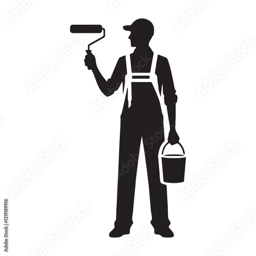 Experienced Home Painter silhouette, turning dull walls into masterpieces - Painter illustration - Minimalist Painter vector - Profession silhouette
