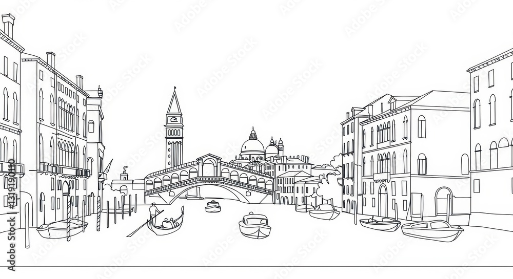 Fototapeta premium Simplified Line Drawing of Venice Canals