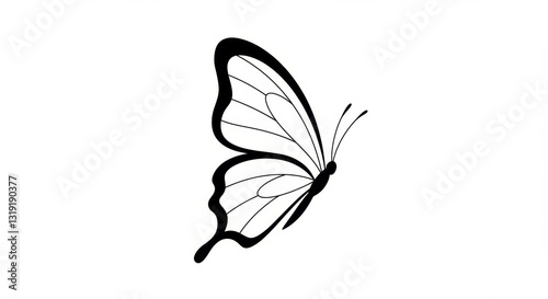 Stylized Black Line Drawing of a Butterfly
