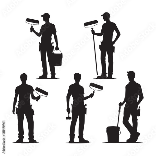 Professional Home Painter silhouette, dedicated to flawless finishes - Painter illustration - Minimalist Painter vector - Profession silhouette
