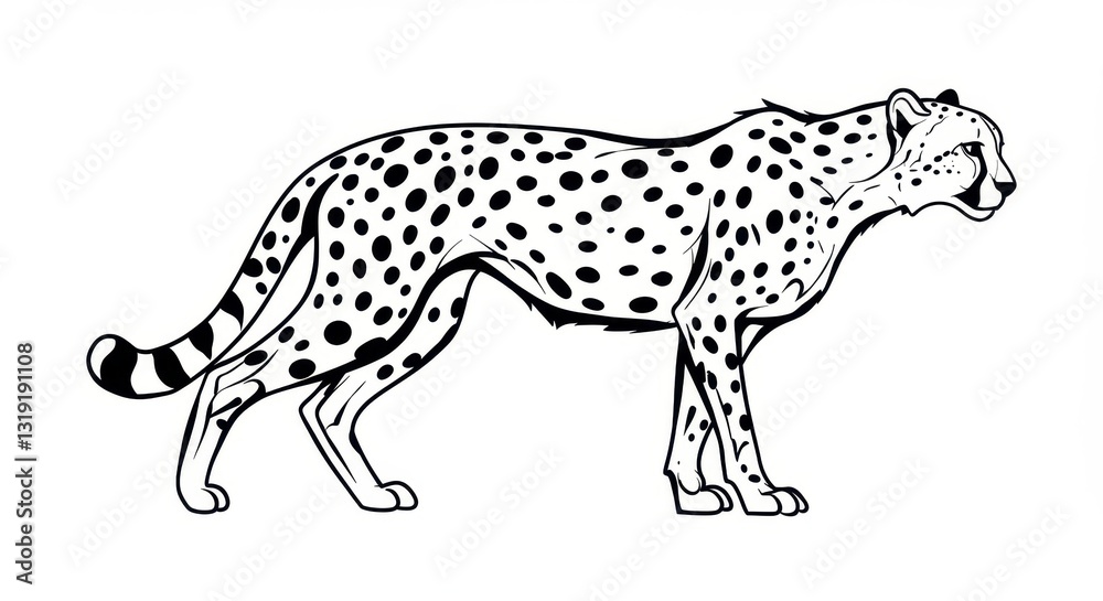 Fototapeta premium Simplified Cheetah Line Drawing Illustration