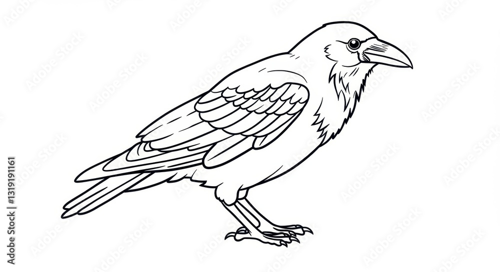 Obraz premium Simplified Crow Line Drawing Illustration