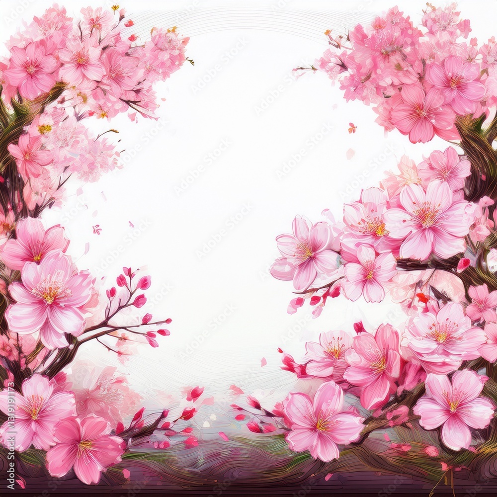 beautiful border frame of sakura tree background, copy space beautiful border frame of sakura tree background, copy space