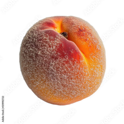 Ripe Peach with Fuzzy Skin Isolated on Transparent PNG Background