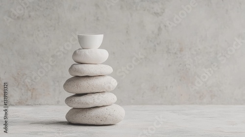 Balanced stones with a bowl on top.