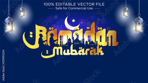Ramadan Mubarak: Ramadan Kareem background Design with a golden typography, Arabic element and Islamic prayer.