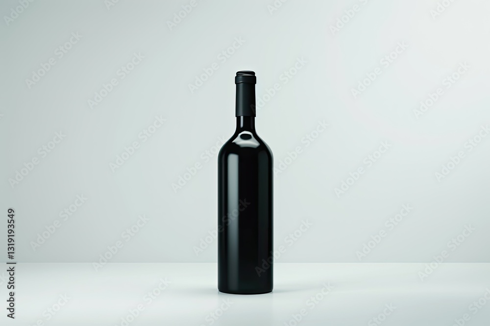 Vibrant Color Visual of Black Wine Bottle on White Surface on White Background Vibrant Color Visual of Black Wine Bottle on White Surface on White Background