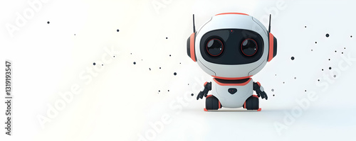 Cute robot, digital space, data flow