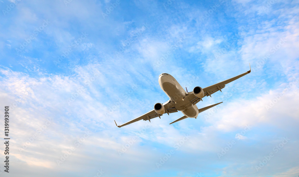 White passenger airplane flying in the sky amazing clouds in the background - Travel by air transport White passenger airplane flying in the sky amazing clouds in the background - Travel by air transport