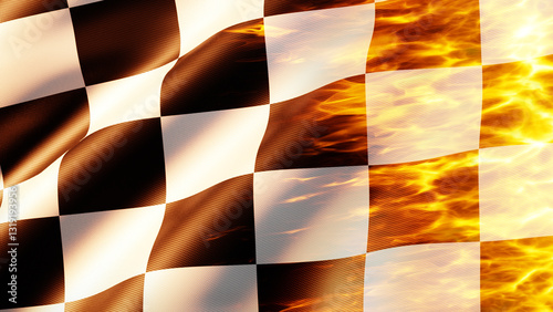 Burning checkered flag. Spo...