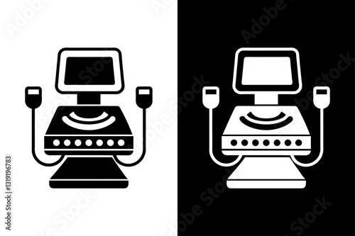 Ultrasound Machine Silhouette Vector Icon Black and White Background.