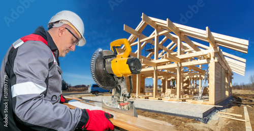 Man builder. Worker use cir...