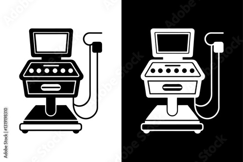 Ultrasound Machine Silhouette Vector Icon Black and White Background.