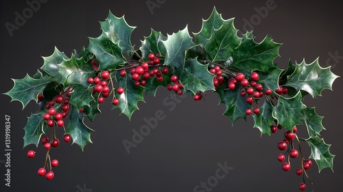 A Festive Holly Garland Brimming With Vibrant Red Berries, A Symbol Of Christmas Cheer And Winter Warmth Against A Deep Grey Backdrop