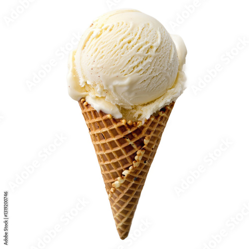 Vanilla Ice Cream Scoop in Waffle Cone Transparent PNG Background