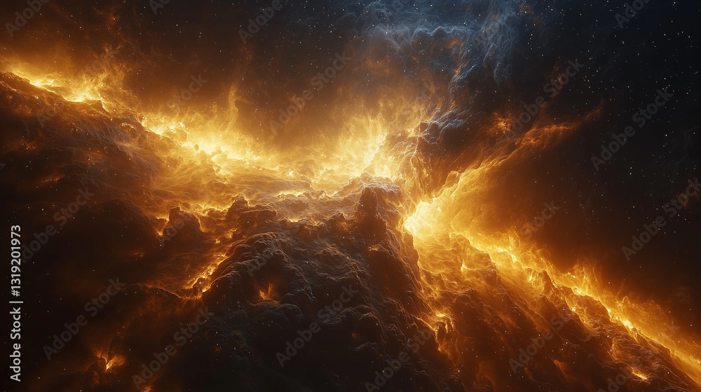 Fototapeta premium Dramatic Cosmic Explosion with Fiery Clouds in Deep Space
