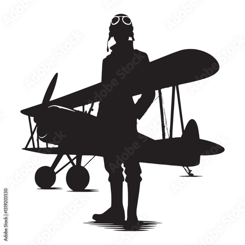 Airline Pilot silhouette, connecting cities and continents - Pilot illustration - Minimalist Pilot vector - Profession silhouette
