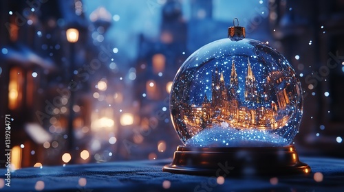 A Snow Globe Capturing A Magical Winter Cityscape, Glowing With Warm Light And Twinkling Snow, A Nostalgic Christmas Eve Scene In A Dreamy, Softly Lit Setting