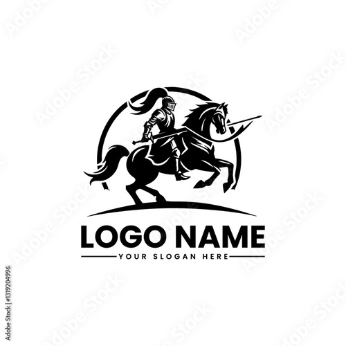 knighriding horse logo vector Knight Riding Horse Vector Logo | Medieval Warrior Emblem | Historic Cavalry Illustration
