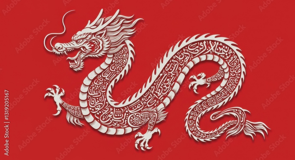 Fototapeta premium Mystical Dragon in Chinese Paper Art