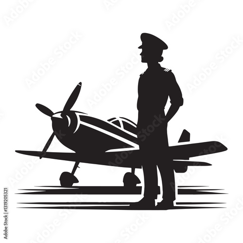 Skilled Pilot silhouette, mastering the art of flight - Pilot illustration - Minimalist Pilot vector - Profession silhouette
