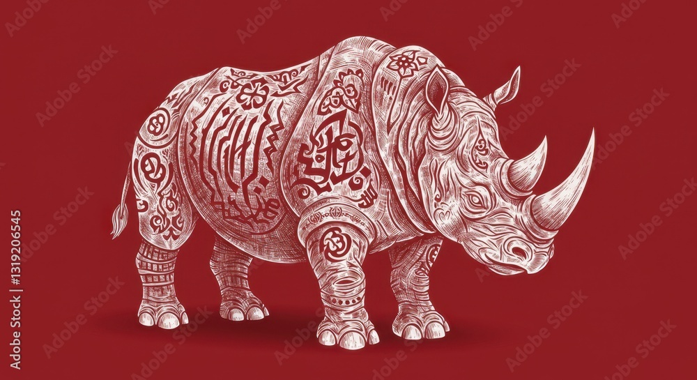 Fototapeta premium Chinese Paper Art Rhinoceros