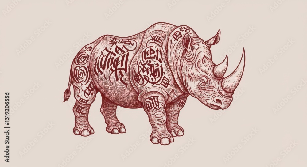 Fototapeta premium Chinese Paper Art Rhinoceros