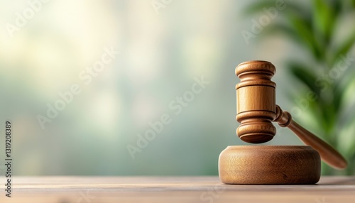 A wooden gavel rests on a table, symbolizing justice and legal proceedings.