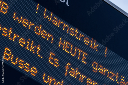 warning strike notice on a LED display board in German public transport
