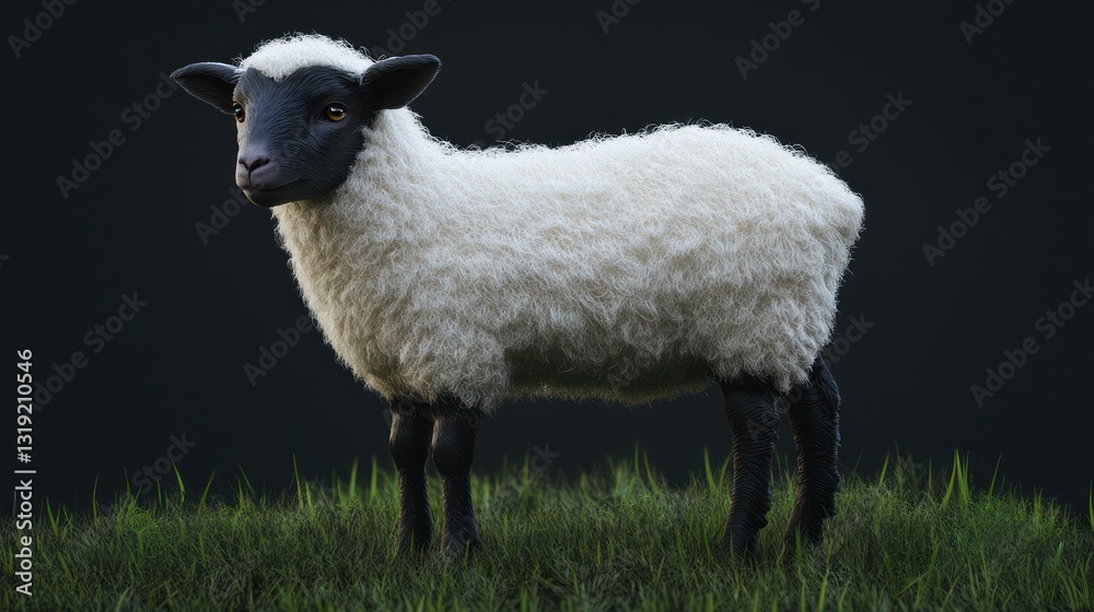 Fototapeta premium Sheep standing in grass, studio shot, detailed fur