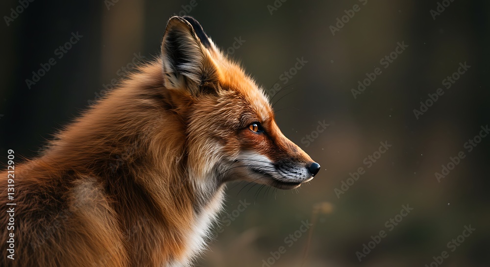 Fototapeta premium Closeup of red fox in profile - keen awareness in nature - for wildlife publications
