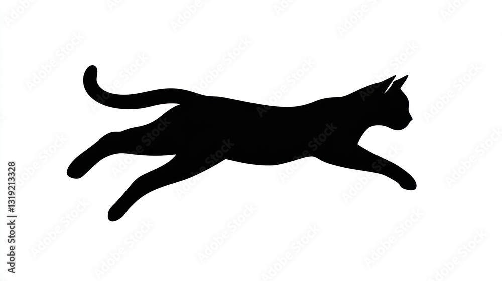 Fototapeta premium Running cat silhouette on white background. Possible use for print media or web design