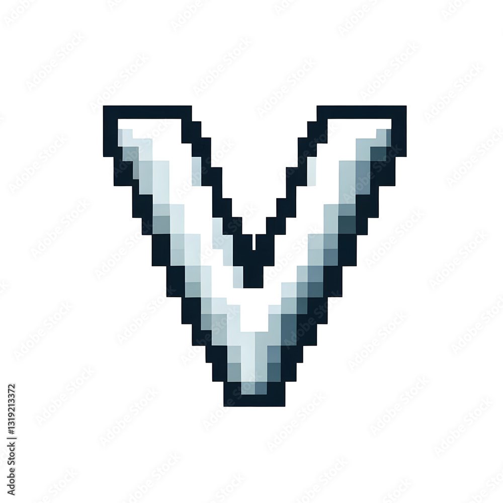 Fototapeta premium A stylized pixel art illustration of the letter V, on white background