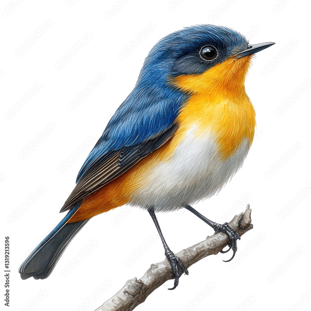 Fototapeta premium Blue fronted Redstart bird isolated on transparent background 