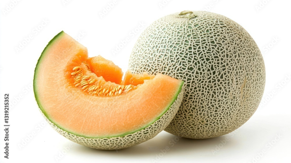 Fresh Cantaloupe Slice on White Background Fresh Cantaloupe Slice on White Background