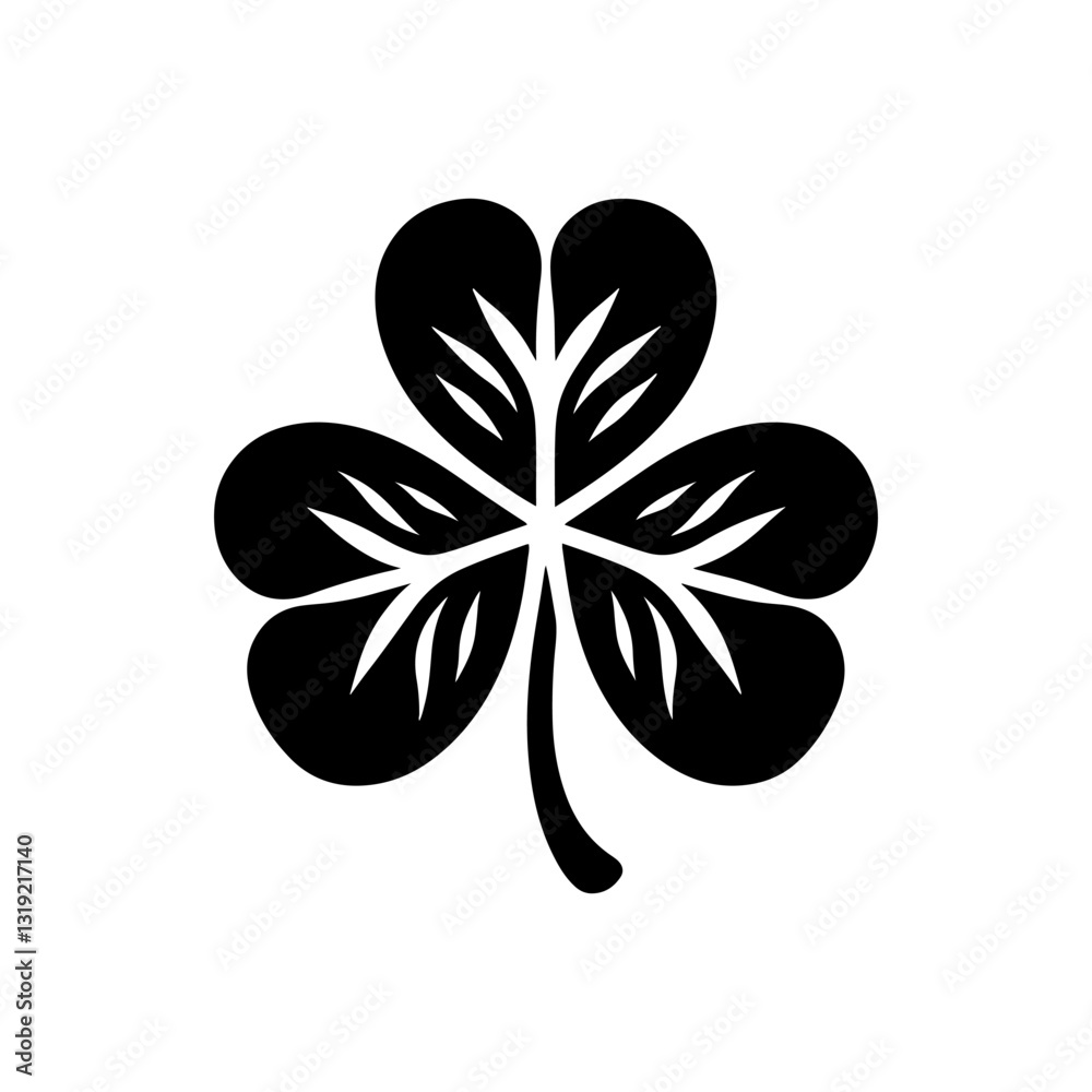Black 3 leaf clover symbol silhouette icon vector flat illustration design on white background. Lucky shamrock icon. Black 3 leaf clover symbol silhouette icon vector flat illustration design on white background. Lucky shamrock icon.